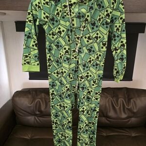 Green Creeper-Print Kids Zip Front One-Piece Footie